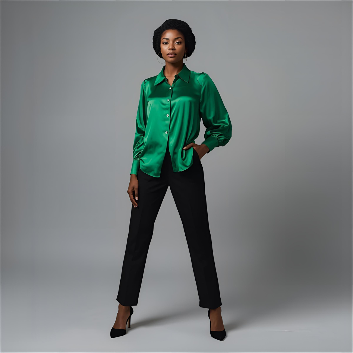 MALEVA | Satinbluse in Smaragdgrün