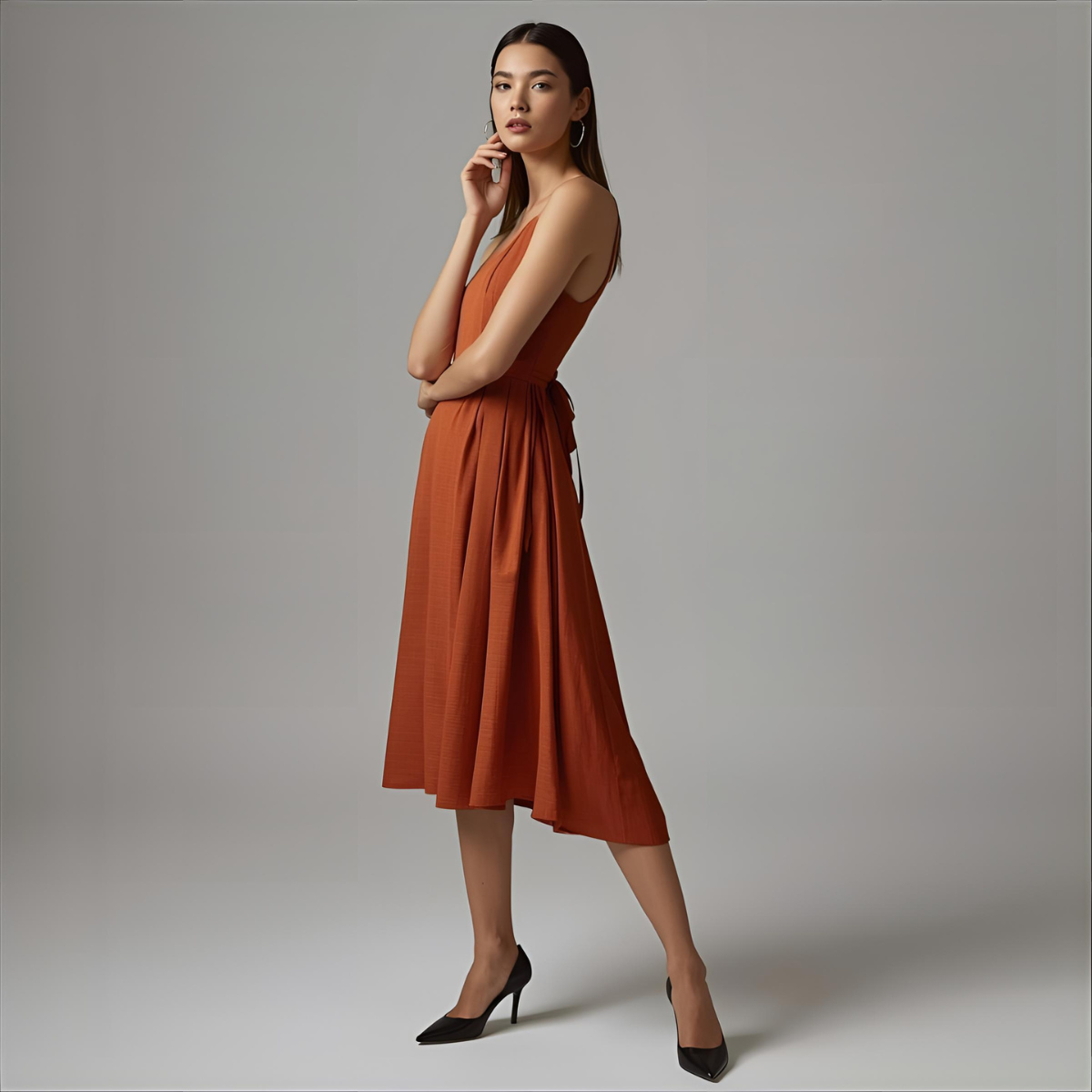 TERESSA | Midikleid in Terrakotta